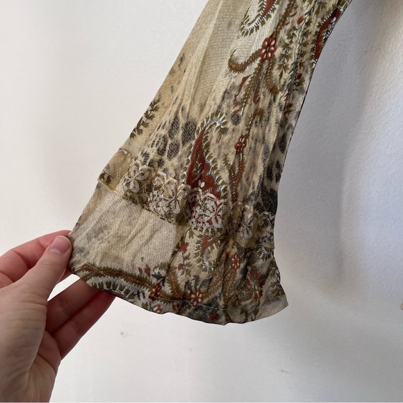 Vintage Y2K Peasant Blouse size Medium Paisley Semi Sheer Boho Tan Brown - Picture 5 of 10